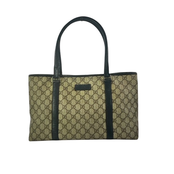 GUCCI Brown/Beige PVC Canvas GG Supreme Tote with Blue Leather trim - Picture 2 of 16